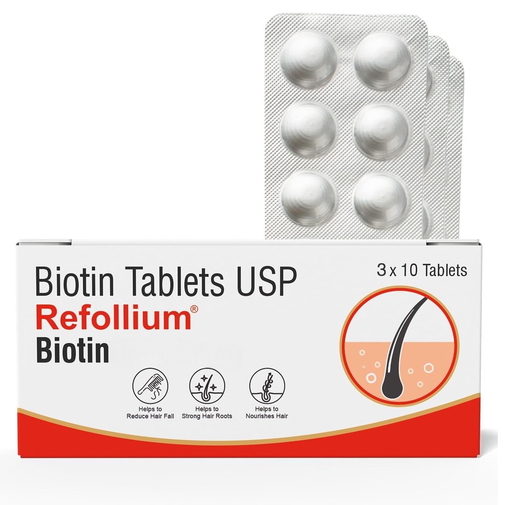 Refollium Biotin Maximum Strength For Hair Growth & Hair Fall Control (ONE TABLET DAILY AFTER FOOD) (1 month supply)