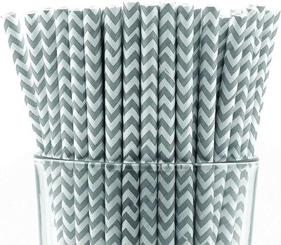 CHOCO DECOR Disposable Paper Striped Straws - Gray Chevron Colour (6 mm)- Pack of 100 Pcs