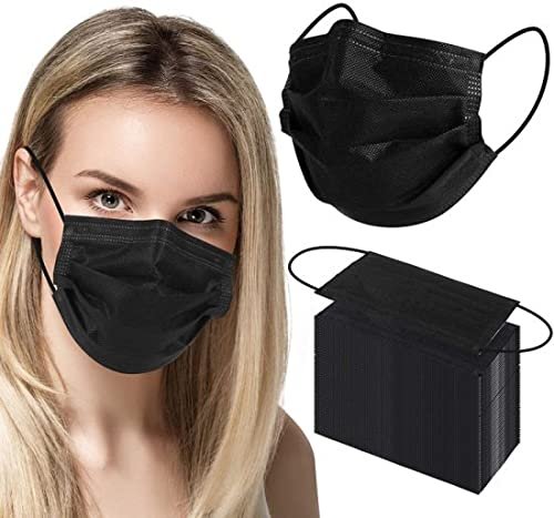 Dr.Bohrras Disposable Black Surgical Mask 3ply with Nose Pin Pack of 100 Pain Free Comfortable Super Soft Ear Elastic Loops (ISO/CE/WHO GMP Certified) for Dust Protection Travel