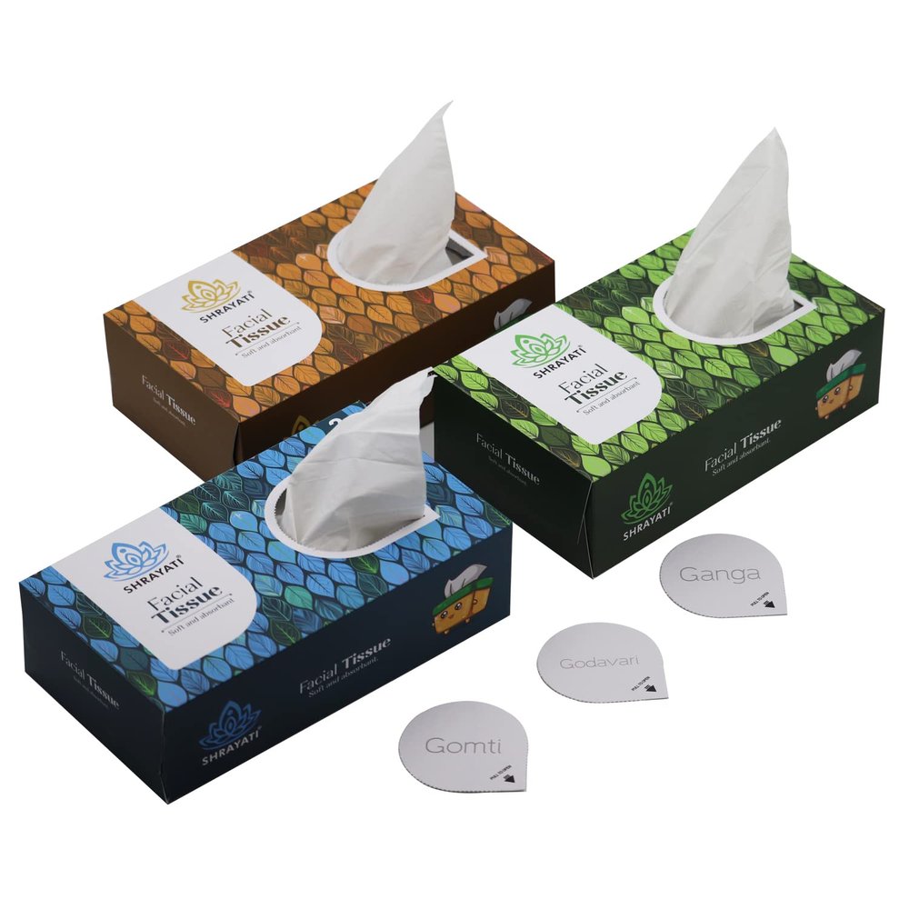 Shrayati Tissue Paper Box With 2 Ply Pack Of 3 (Per Pack 100 Pulls) Skin-Friendly, Highly Absorbent, Multipurpose Face Tissues in,Versatile Tissue for Weddings, Makeup Removal, Car Tissue