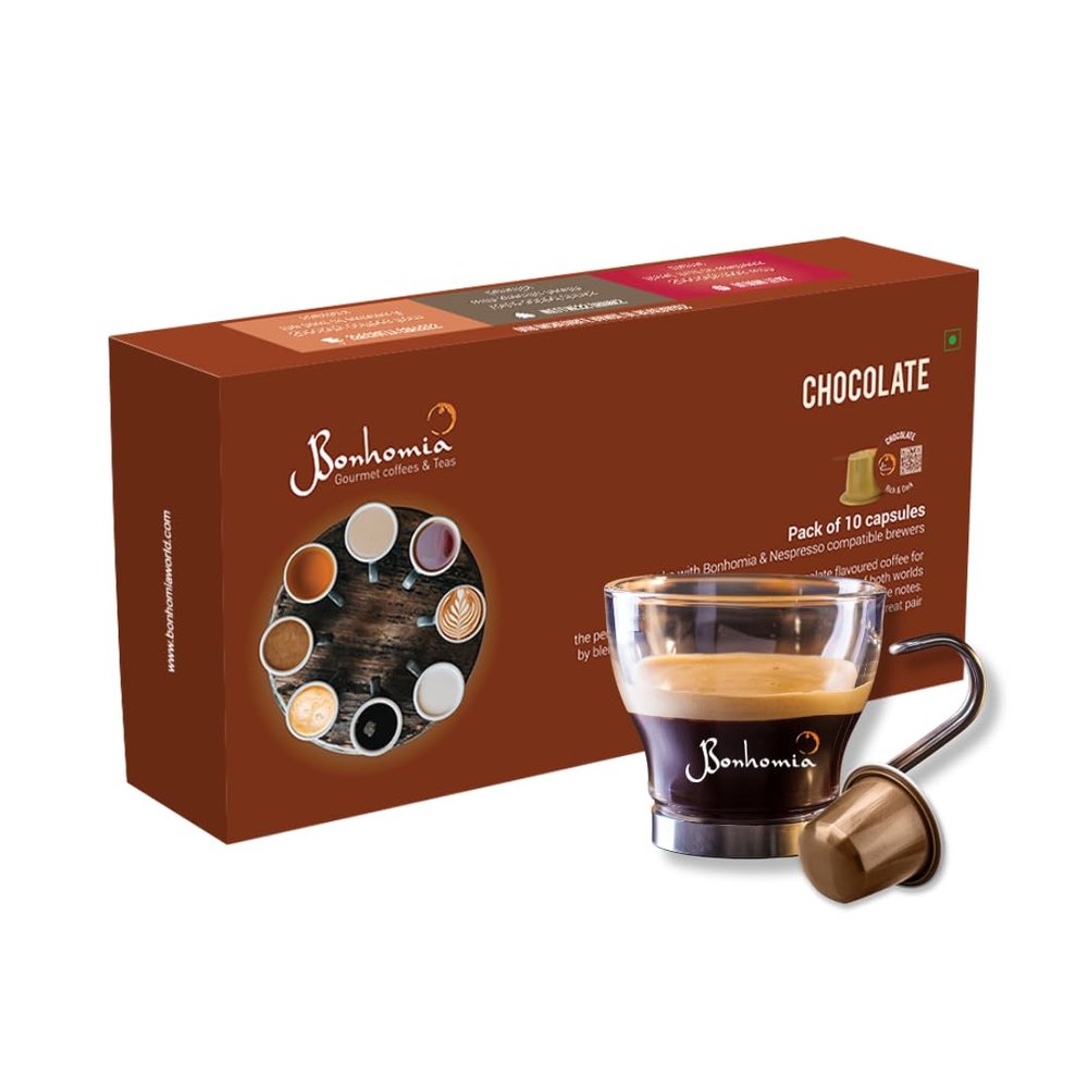 Bonhomia Chocolate Flavored Coffee Pods | Aluminum Coffee Capsules | Compatible with Most Brewers (Original Line Machines) | Premium AAA Grade Beans