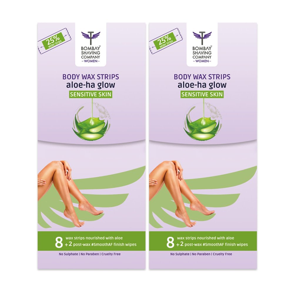 Bombay Shaving Company Women Full Body Wax Strips For Sensitive Skin | 8 Extra-wide Strips + 2 Soothing Wipes (Pack of 2)