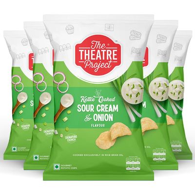 The Theatre Project Kettle Cooked Potato Chips - Sour Cream & Onion Flavour, Crispy & Delicious Snack Combo Pack of 5 Pouches (410g)