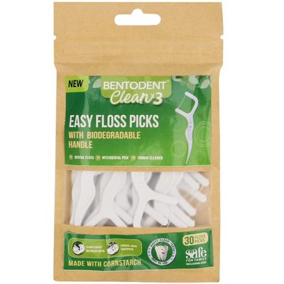Bentodent Biodegradable Dental Floss Picks 30 PCS Eco-Friendly Flosser Strips, Plastic-Free, Unflavoured, Triple-Action Deep Cleaning for Healthy Teeth & Gums