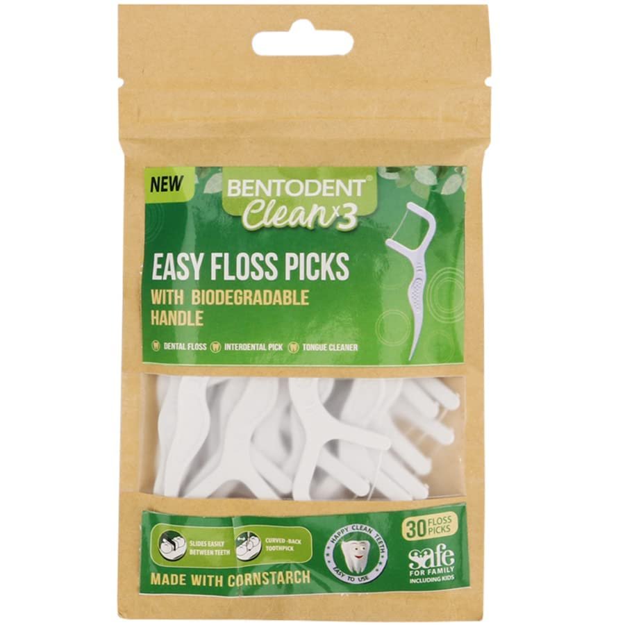 Bentodent Biodegradable Dental Floss Picks 30 PCS Eco-Friendly Flosser Strips, Plastic-Free, Unflavoured, Triple-Action Deep Cleaning for Healthy Teeth & Gums