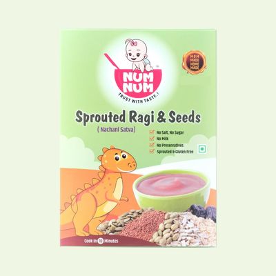 NUM NUM Organic Sprouted Ragi and Seeds  No Salt, No Sugar Finger Millet Cereals | Healthy Tasty Vegan Baby food cereal | No Milk Powder | 200g pack