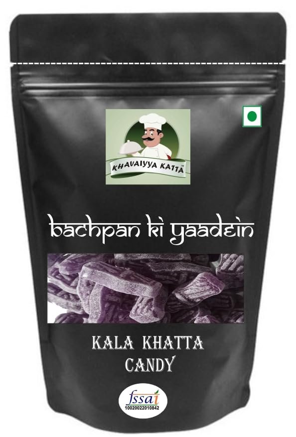 KHAVAIYYA KATTA'S (BACHPAN KI YAADEIN) KALA KHATTA Candy Bachpan ki KALA KHATTA Flavour Khatti Meethi & Chatpati Goli Just for Everyone.PACK OF 250GM