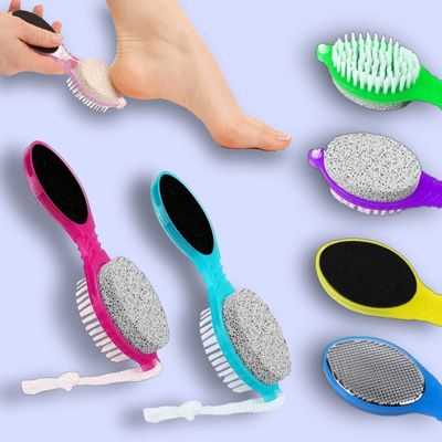 STETIX 4 In 1 Foot Pedicure Brush, Pumice Stone, Scrubber & File | Remove Dry, Crack Hard Skin, Calluses and Warts | Restore Skin Smoothness | Pedicure Brush Foot Scrubber Callus Remover | for Feet, Toes, Nails Cleaning Bathing Manicure Paddle Brush|