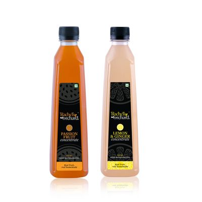 RACHEL'S ORCHARD Combo Pack of Passion Fruit Concentrate and Lemon Ginger Concentrate, 500ml each