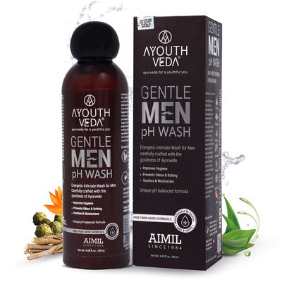 Ayouthveda Gentle Men Ph Wash, Prevents Dryness, Itching, Bad Odour, Best Intimate Wash for Men, Natural Ph Balanced with Germ (Pack of 2, 180Ml)
