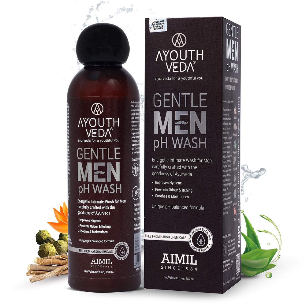 Ayouthveda Gentle Men Ph Wash, Prevents Dryness, Itching, Bad Odour, Best Intimate Wash for Men, Natural Ph Balanced with Germ (Pack of 2, 180Ml)