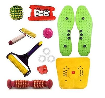 acs Acupressure Pyramidal Cuts Massager Tools Kit Combo with Full Body Power Roller, Acupressure Shoe Sole and Foot Mat (Multicolour)