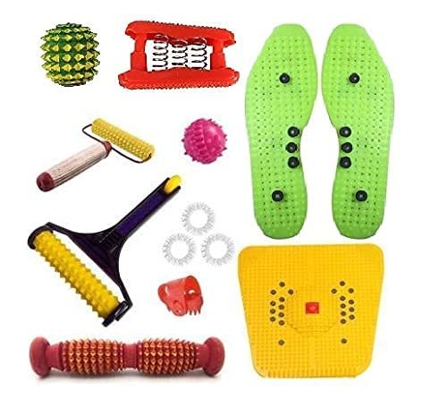 acs Acupressure Pyramidal Cuts Massager Tools Kit Combo with Full Body Power Roller, Acupressure Shoe Sole and Foot Mat (Multicolour)