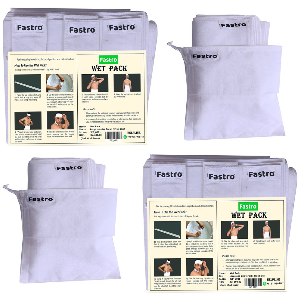 Fastro Wet Pack Cotton Patti Satvik Movement For Home Use Detox by Naturopathy Additional Carry Bag With Instruction Pack of 2