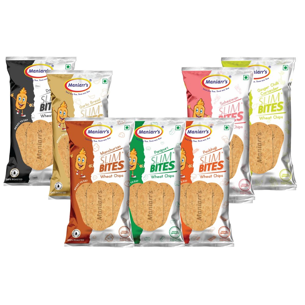 Maniarr's Plain Slim Bites Khakhra Street Food 7 Flavors (Combo Pack of 8), 420 Grams Wheat Khakhara, Healthy & Crispy, 100% Natural Ingredient, Low Carb Snack