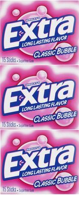 Wrigleys Extra Gum Sugar Free Classic Bubble Long Lasting Flavour Each Contain 15 Sticks Pack Of 3 (Imported)