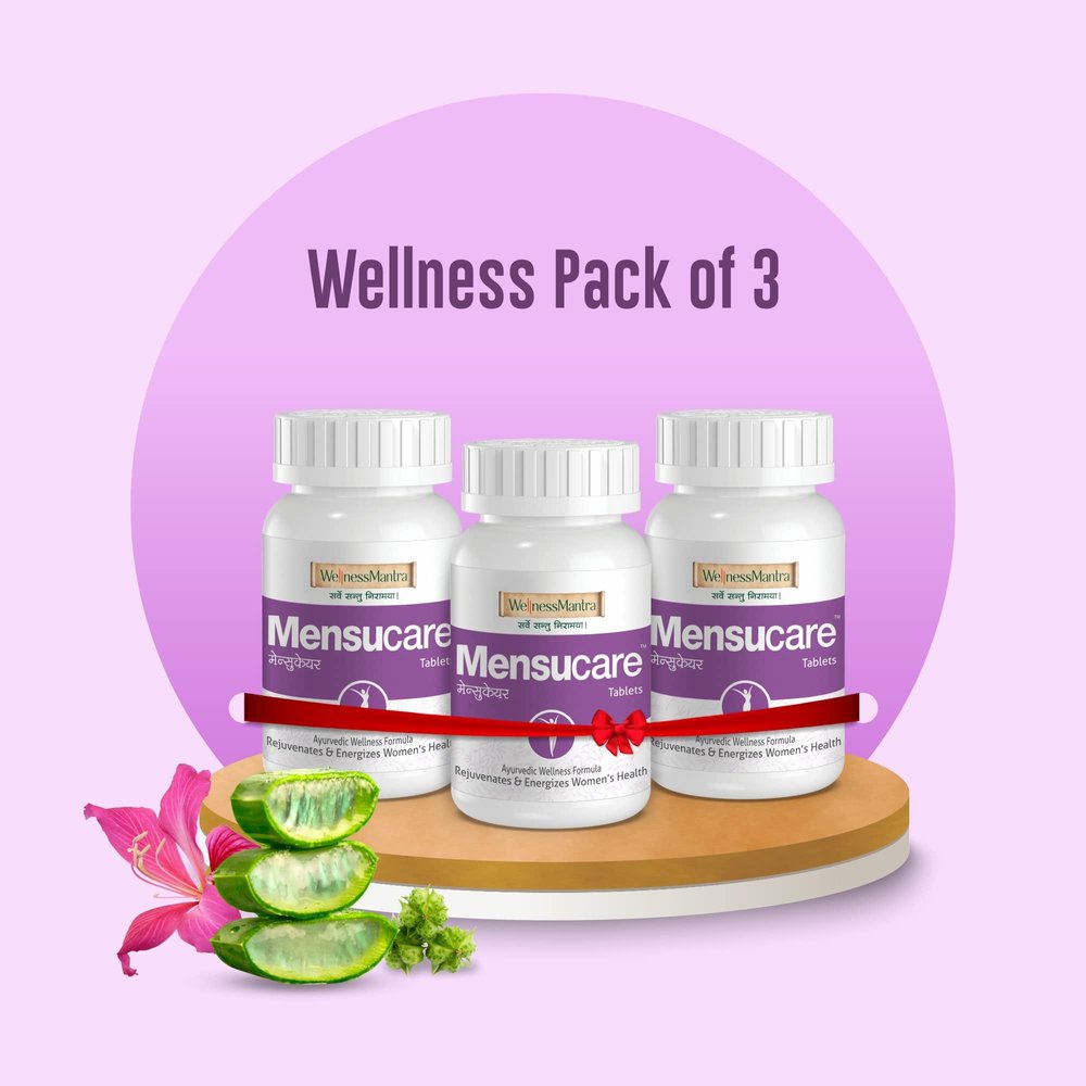 Wellness Mantra Mensucare|Ayurvedic 60 Tablets|Regulate natural Periods|Hormonal Balance, PCOS Care|Ashoka, Shatavari, Lodhra, Gokshuru & 24 more herbs (Pack of 3)