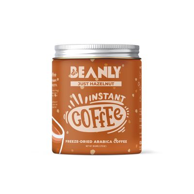 Beanly Instant Coffee Powder (Just Hazelnut Flavour) - 50 gms, Arabica Coffee, Makes 50 Cups, Hot & Cold Coffee, Strong Coffee, Instant Coffee, Espresso, Latte, Cappuccino