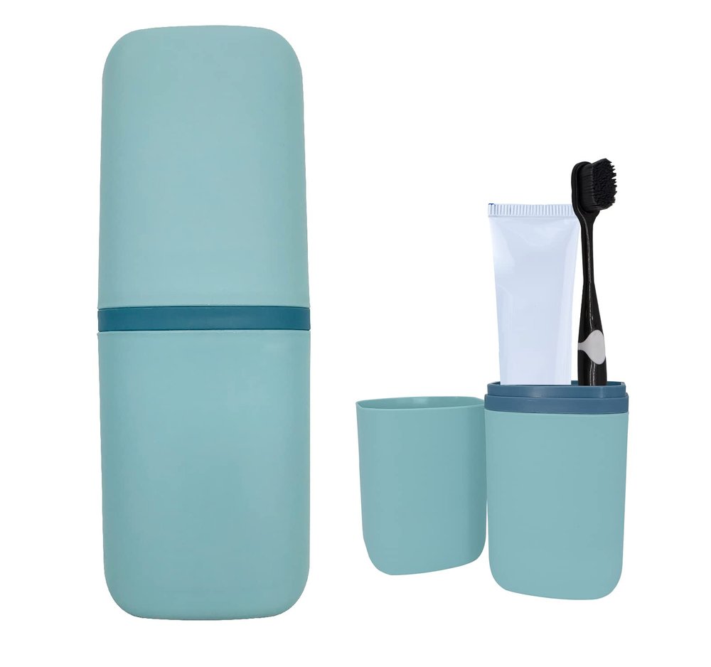 SietDESEO Travel Toothbrush & Toothpaste Case, White Plastic Cup Holder for Camping, School, Business Trip, Bathroom