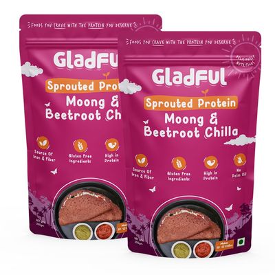 Gladful Sprouted Lentils & Millets Instant Beetroot Chilla Dosa Mix, No Maida, No Palm Oil, High Protein, Low GI, Gluten Free, 200 G (Pack Of 2)