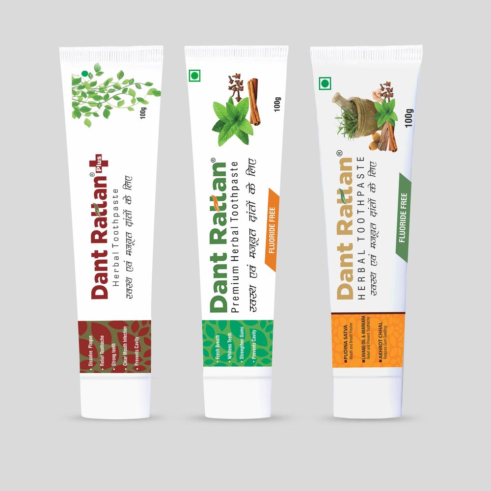 Dant Rattan Premium, Herbal And Plus Ayurvedic Whitens Strengthen Teeth And Flouride Free Toothpaste Toothpaste Pack Of 2 inc.Strong teeth,Healthy Gums,Tumbru,Aloe vera,Ashoka Tree