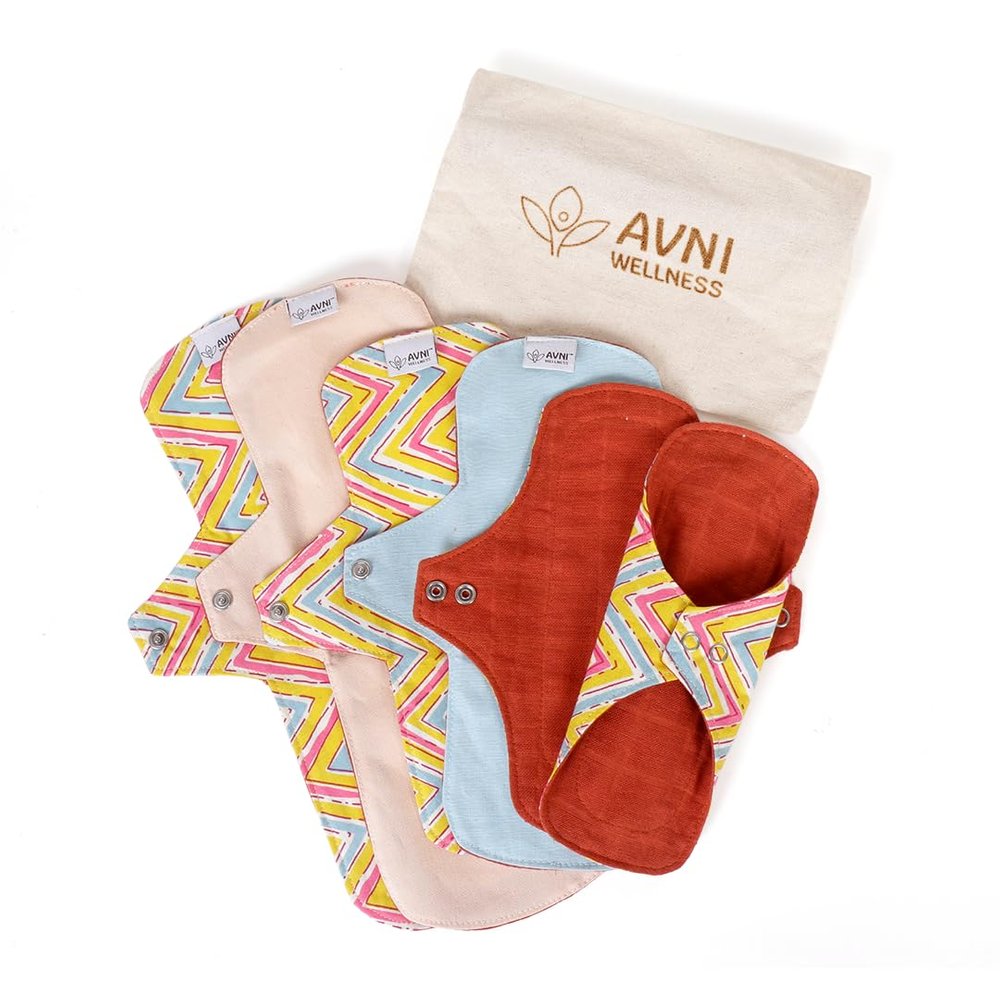 Avni - Lush Washable Panty Liner | Organic Cotton | Pack Of 6 (200Mm) | Daily Use With Storage Pouch | Suitable For 18 - 25 Year Old Teenagers And Young Adults