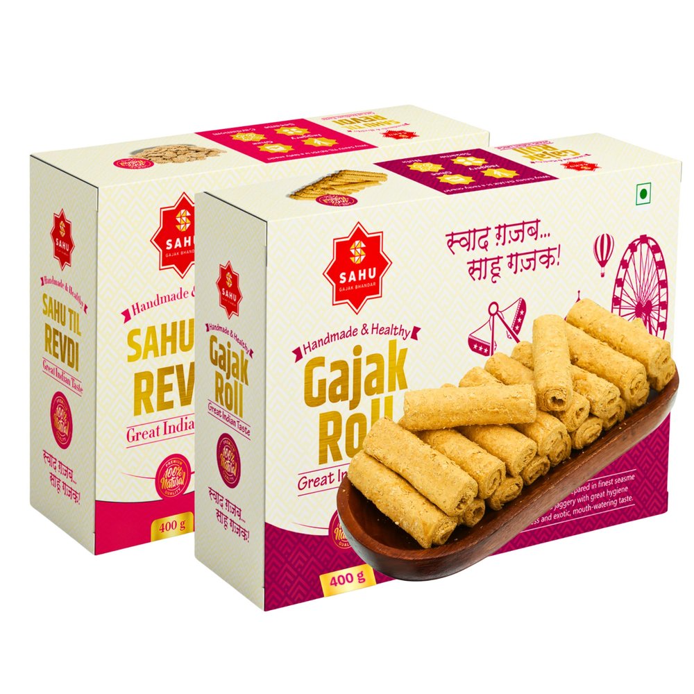 SAHU GAJAK BHANDAR Gachak Roll 400 | Revdi 400g | Combo 800 Gm | Sweets Indian Mithai | Sesame Chikki | Revadi | Til Revari | Tilli Revri