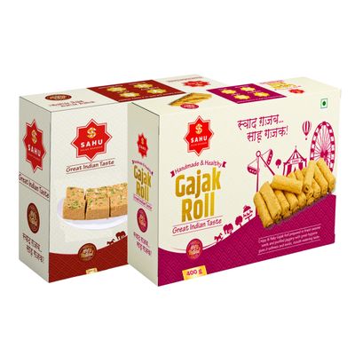 SAHU GAJAK BHANDAR Gajjak Roll 400g | Gazak Barfi 300g | Combo Pack 700 Gm | Indian Sweets | Sesame Chikki | Til Ki Mathai | Til Gazak