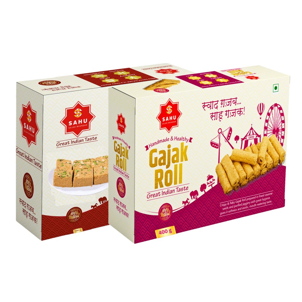 SAHU GAJAK BHANDAR Gajjak Roll 400g | Gazak Barfi 300g | Combo Pack 700 Gm | Indian Sweets | Sesame Chikki | Til Ki Mathai | Til Gazak