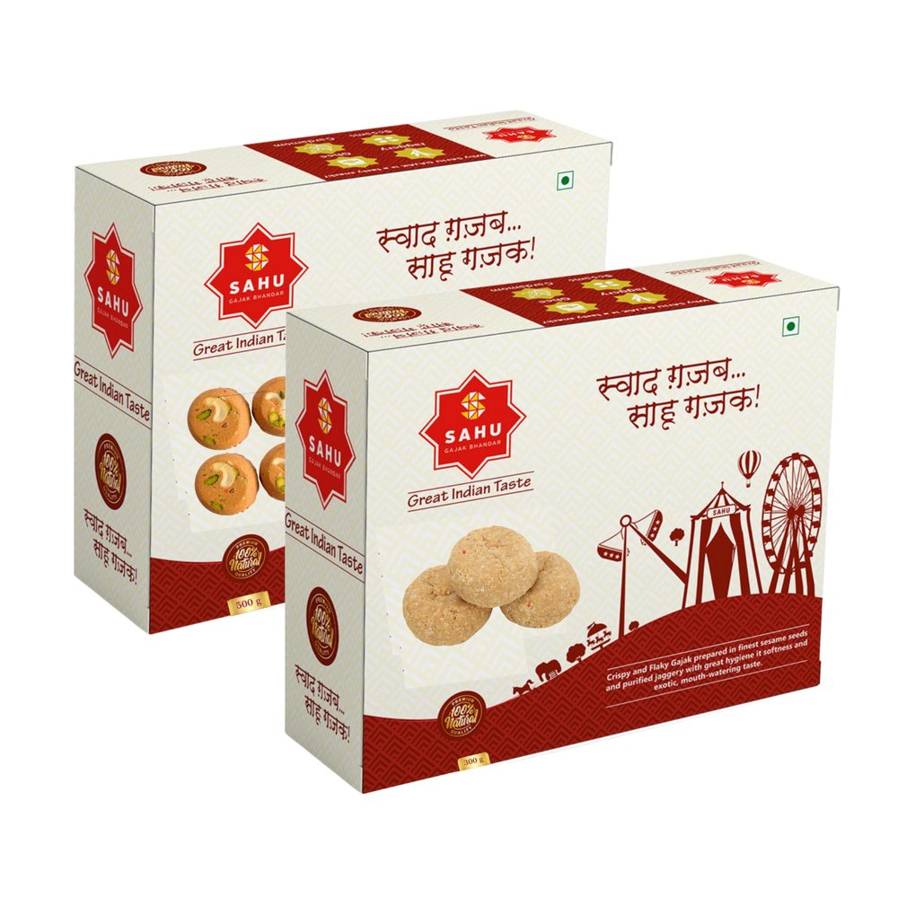SAHU GAJAK BHANDAR Cham Cham Gajjak Sweets and Tilkut Combo - 800 Gram | 500g Cham Cham Sweets + 300g Til kut Gazak | 2 Box