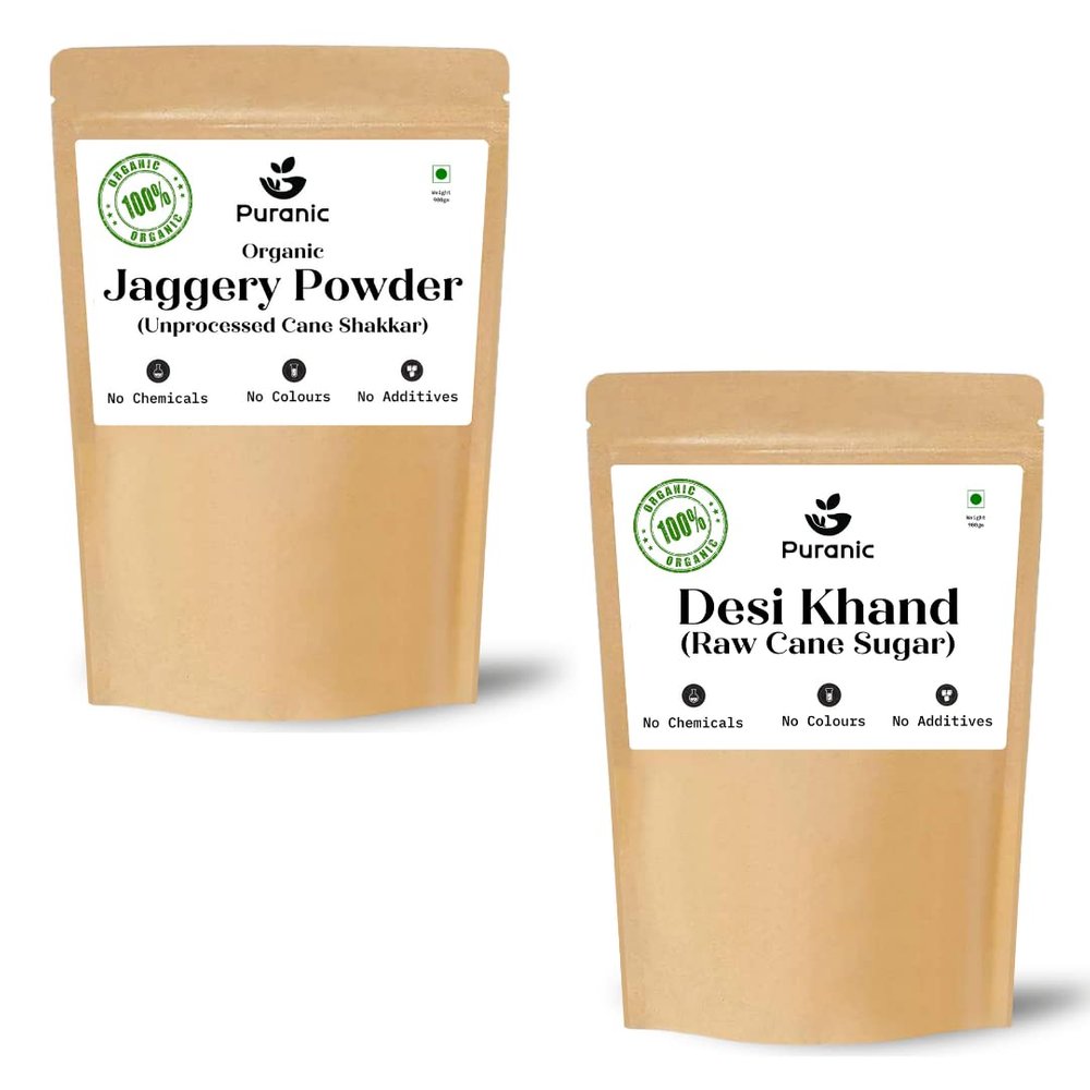 Puranic Desi Khand & Jaggery Powder1800g (Combo)| Sugarcane Gur Powder Shakkar & Khandsari | Substitute for Sugar I Natural Raw Sugar