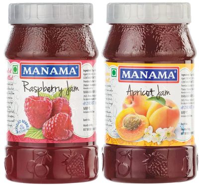 Manama Raspberry Fruit Jam and Apricot Fruit Jam, 500GMS Each, Pack of 2