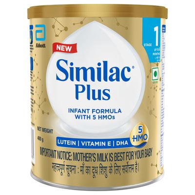 Similac Plus Stage 1 Infant Formula, Up to 6 Months, 400g Tin, with HMO, Supports Baby's Immunity and Brain Development, Powder