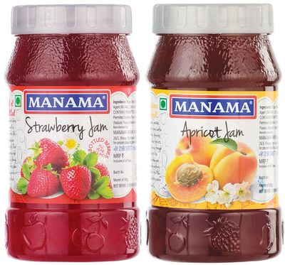 Manama Strawberry Fruit Jam and Apricot Fruit Jam, 500GMS Each, Pack of 2