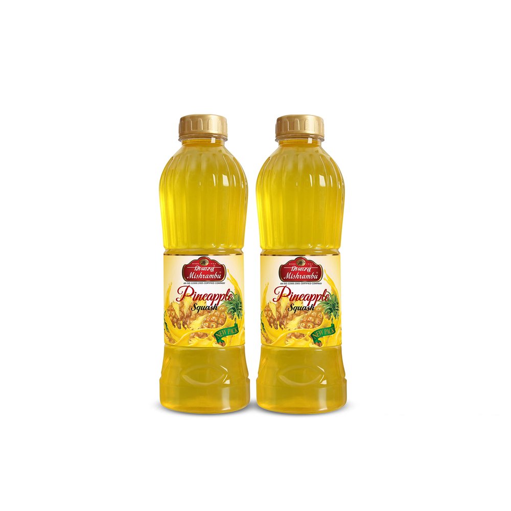 Mishrambu Pineapple Squash | Pineapple Fruit Syrup for Drinks & Sharbat | Perfect for Refreshment | Topping for Cakes, Ice Creams, Shakes | Instant Refreshing Drinks | 1500ml (750ml each Pack of 2)