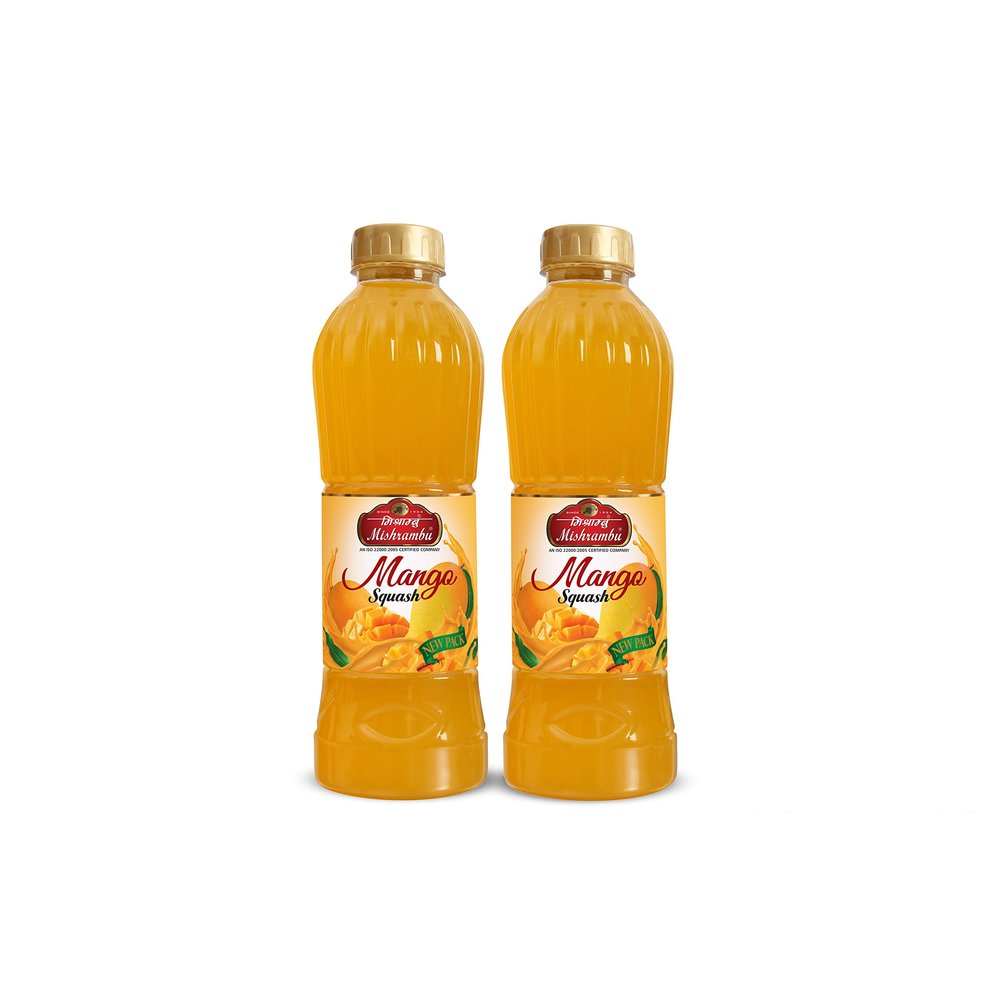 Mishrambu Mango Squash (Pack of 2) | 100% Natural Mango Fruit Juice Syrup | Refreshing Sharbat | Ready to Mix & Drink | Mango Crush for Mocktail, Milkshake, Smoothies |1500 ml (750ml each)
