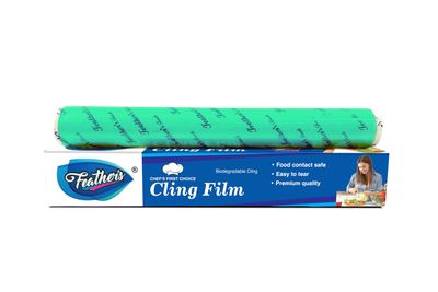 Feathers Cling Film Food Wrap | Biodegradable | Multipurpose Food Wrapper | Eco-Friendly | Food Grade Quality for Sandwich, Fruit, Rolls, Lunch | Non-Stick | Microwave Safe (Pack of 1, 30m)