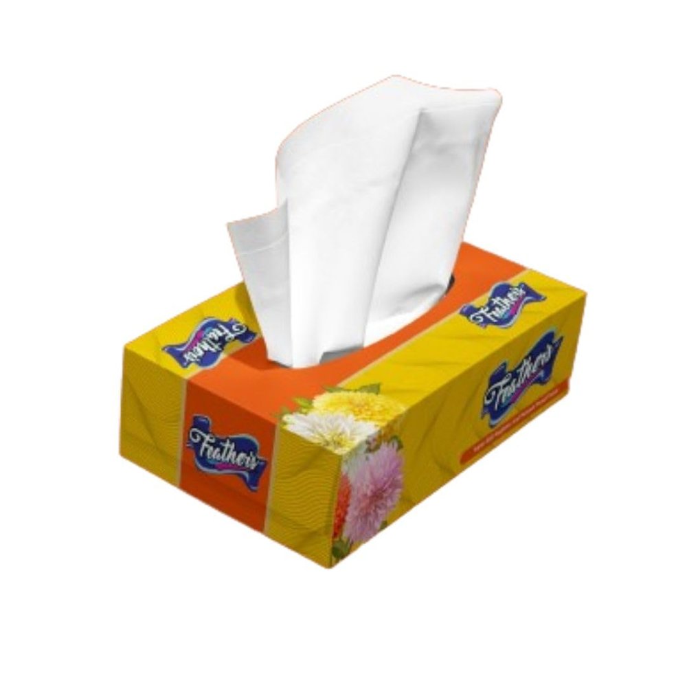 Feather's Facial Dry Tissue Super Soft & Super Absorbent Paper 2 Ply Pure Tree Pulp Made of Virgin Paper Biodegradable Face Tissue Wipes with 100 Pulls (Pack of 1, Random Color Box)
