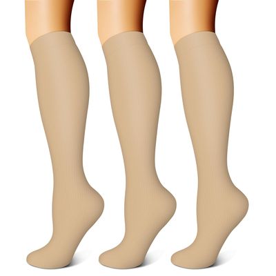 Copper Compression Socks (3 Pairs) 15-20 mmHg Circulation is the Best Athletic and Daily Use for Men and Women, Running, Climbing, 06 Beige, Small-Medium, 06 Beige, S-M