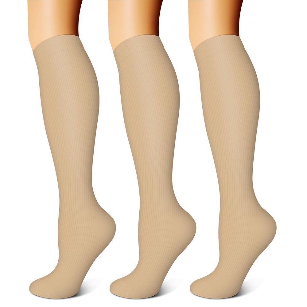 Copper Compression Socks (3 Pairs) 15-20 mmHg Circulation is the Best Athletic and Daily Use for Men and Women, Running, Climbing, 06 Beige, Small-Medium, 06 Beige, S-M
