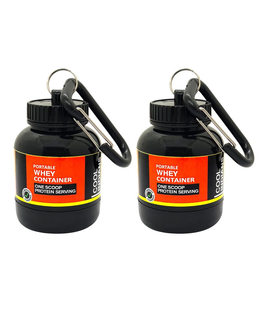 COOL INDIANS Portable Protein Whey Bottle or Supplement Powder Carrying Funnel & Container with Key-Chain Pack of 2 (Yellow)