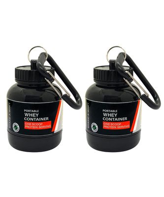 COOL INDIANS Portable Protein Whey Bottle or Supplement Powder Carrying Funnel & Container with Key-Chain Pack of 2 (BLACK)