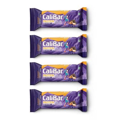 CaliBar 20G Protein Bar - Almond Choco Crispy Bar (Pack Of 4) No Added Sugar, Gluten-Free, 5G Fiber, No Preservatives, Delicious Taste & Veg|Guilt-Free Snacking (65Gm X 4 Bars)