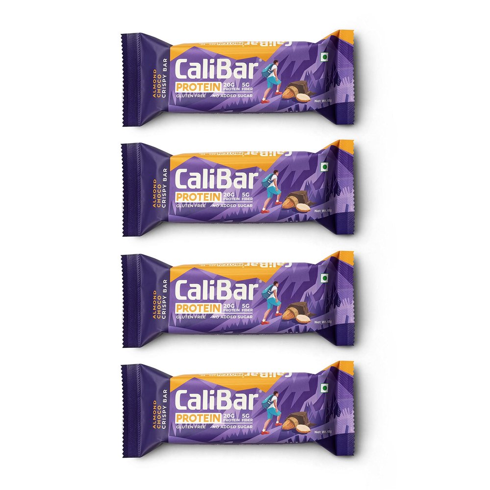 CaliBar 20G Protein Bar - Almond Choco Crispy Bar (Pack Of 4) No Added Sugar, Gluten-Free, 5G Fiber, No Preservatives, Delicious Taste & Veg|Guilt-Free Snacking (65Gm X 4 Bars)