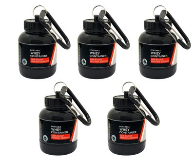 COOL INDIANS Portable Protein Whey Bottle or Supplement Powder Carrying Funnel & Container with Key-Chain Pack of 5 (BLACK)