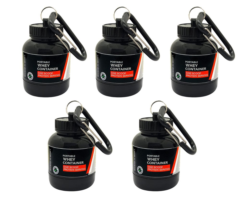 COOL INDIANS Portable Protein Whey Bottle or Supplement Powder Carrying Funnel & Container with Key-Chain Pack of 5 (BLACK)