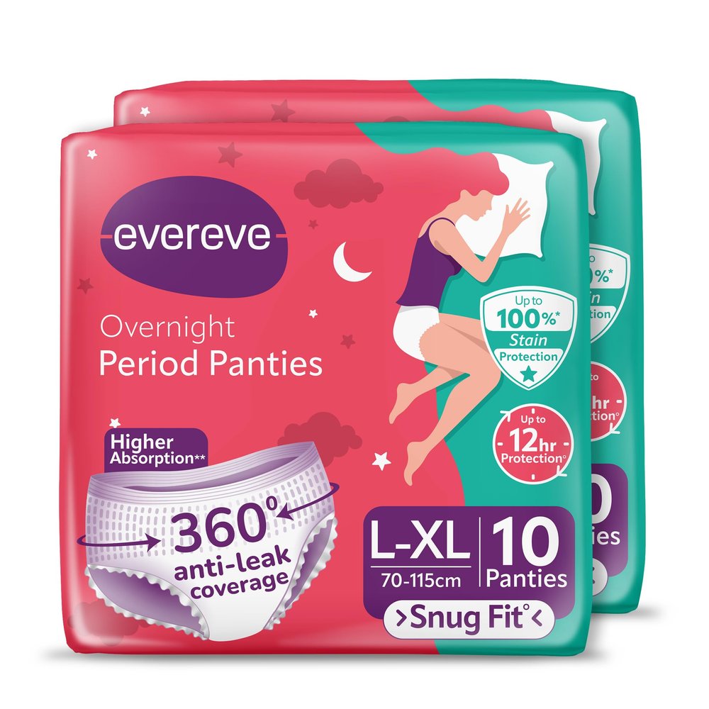 Evereve Period Panty For Girls & Women, (L-XL), 2x10 Pcs, 360 Degree Coverage, 0% Leaks, High Absorbency For Heavy Flow, Maternity Delivery Pads, Postpartum & Overnight Protection, Disposable Panty
