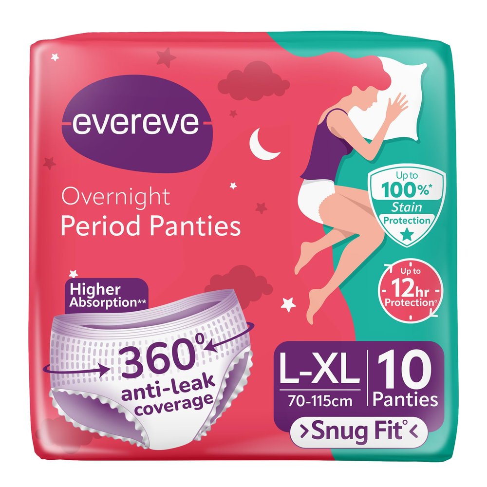 Evereve Period Panty For Girls & Women, (L-XL), 10 Pcs, 360 Degree Coverage, 0% Leaks, High Absorbency For Heavy Flow, Maternity Delivery Pads, Postpartum & Overnight Protection, Disposable Panty