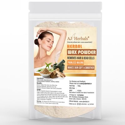 AJ HERBALS Multani Mitti Flavour Instant Hair Removal Waxing Powder for all for All Types of Hair & Skin, Hands, Legs, Underarms, Bikini (Private Part) Area, Unisex - 100 Gms