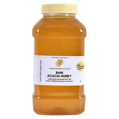 Homegrown Platter Raw Acacia Honey | Babool Honey | Unpasteurized | Unprocessed | Good for Diabetics (350G)